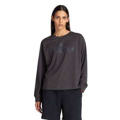New Balance Relaxed Long Sleeve Sportswear Black Size S Women's T-Shirt, (AWT53171), Cement,