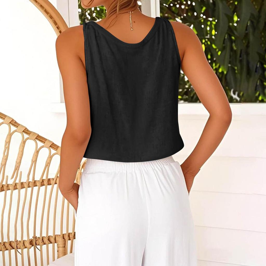 Women's Fashionable Oversized V-Neck Button-Up Tank Top Shirt Casual Blouse