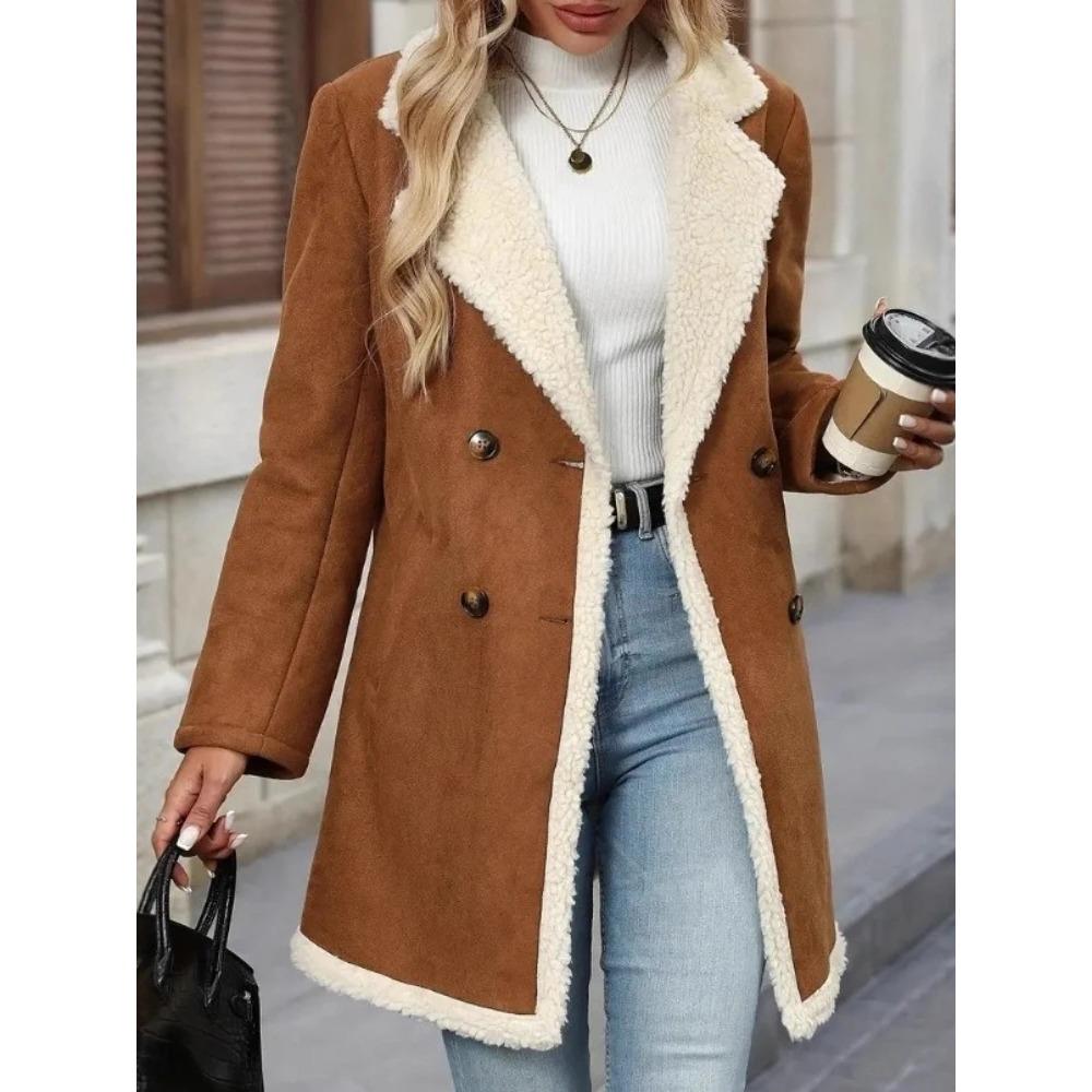 Abrigo de Invierno para Mujer Ropa Forro Polar Gamuza Medio Largo de Lana Casual Solapa de Muesca Chaqueta Cálida
