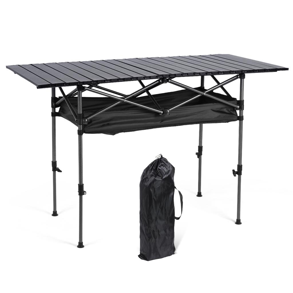 Outdoor Folding Table Lightweight Camping Lifting Table Adjustable Roll-Up Rectangular Table for Picnic Camping Trip Beach BBQ