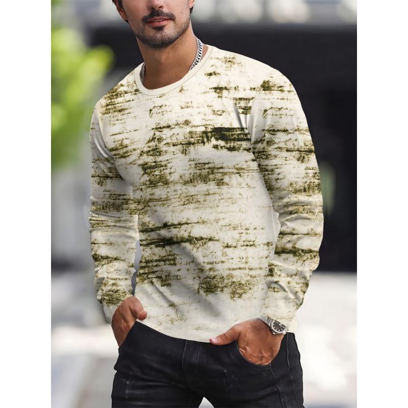 Men's 3D printed long-sleeved T-shirt breathable casual sportswear round neck regular shirt, casual