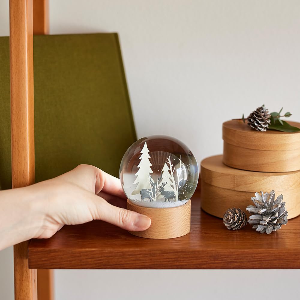 shesay Snow Globe Forest Christmas Fir Tree Reindeer Forest Natural Wood Ornament that blends seamlessly into your interior decor Entrance Desk