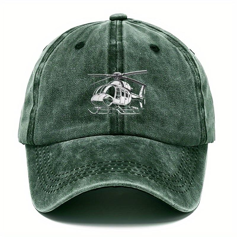pc Adjustable Washed Baseball Cap with Helicopter Print Pattern Suitable for Outdoor Travel Camping Parties and Hiphop for