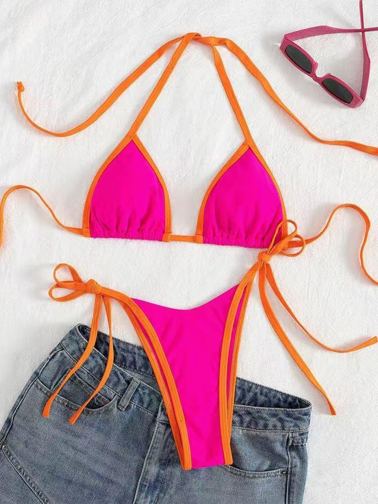 Bikini Sexy con Lacci Colore a Contrasto Set Costume da Bagno da Donna Diviso Bikini da Spiaggia 2026 Nuovo Bikini Senza Schiena per Tutte le Stagioni Set 2 Pezzi