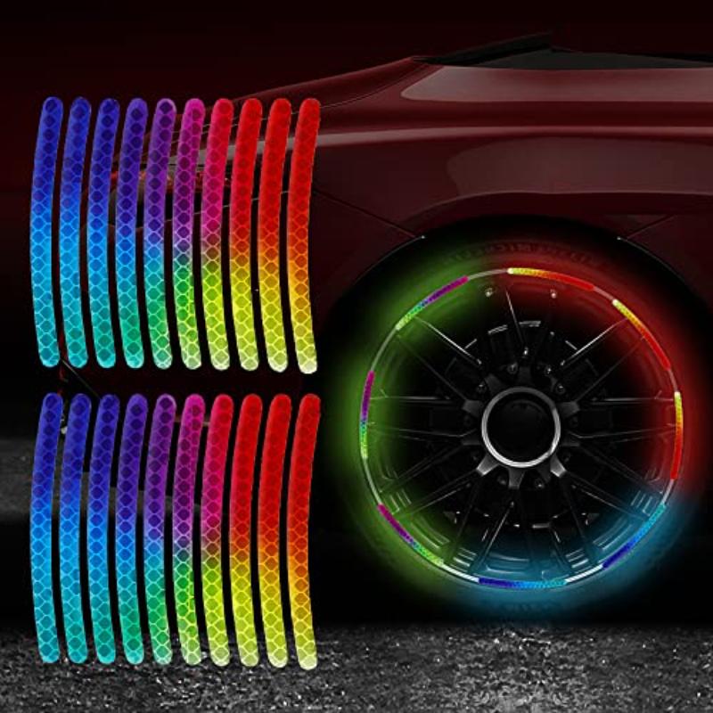 20PCS Reflective Car Wheel Stripe Stickers, Car Tire Rim Safety Decorative Stickers For Motorcycle Bike Truck Car Decals