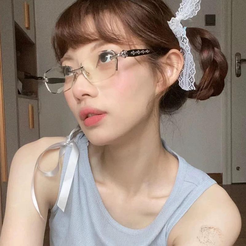 Women Y2K Vintage Frameless Glasses for Men Business Fashion Travel Eyewear Anti Eyestrain High-Quality Metal Hinges Eyeglasses