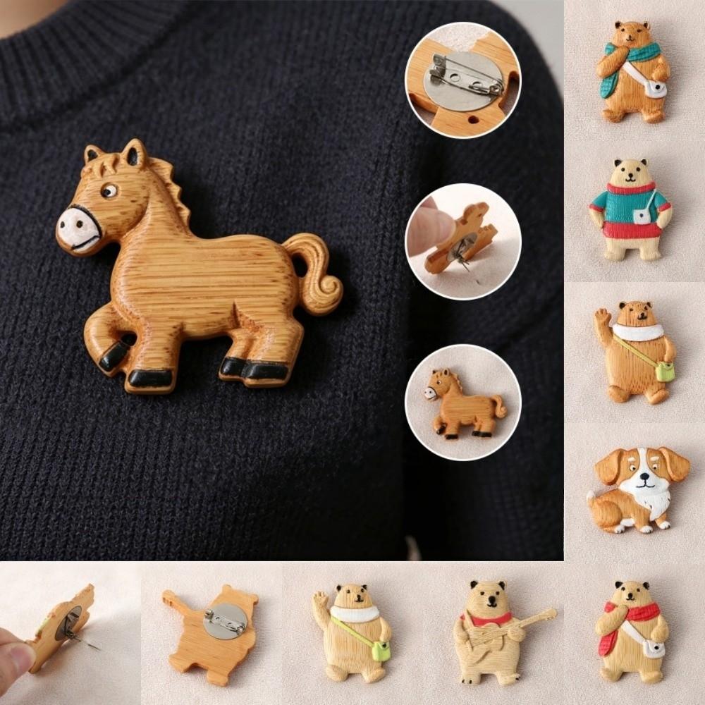 Guitar Bear Animal Pin Scarf Bear Badge Exquisite Sweater Wooden Brooch Party