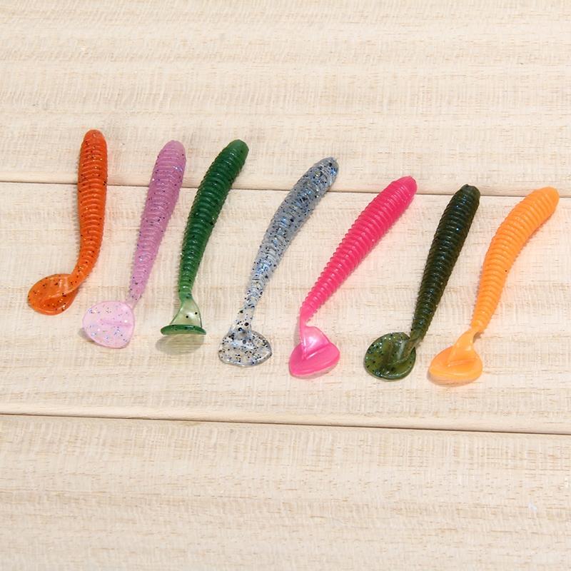 New 50pcs  Lure Spiral T Fish Soft Bait Softbaits Artificial Baits Weest Blackfish Culter Striped
