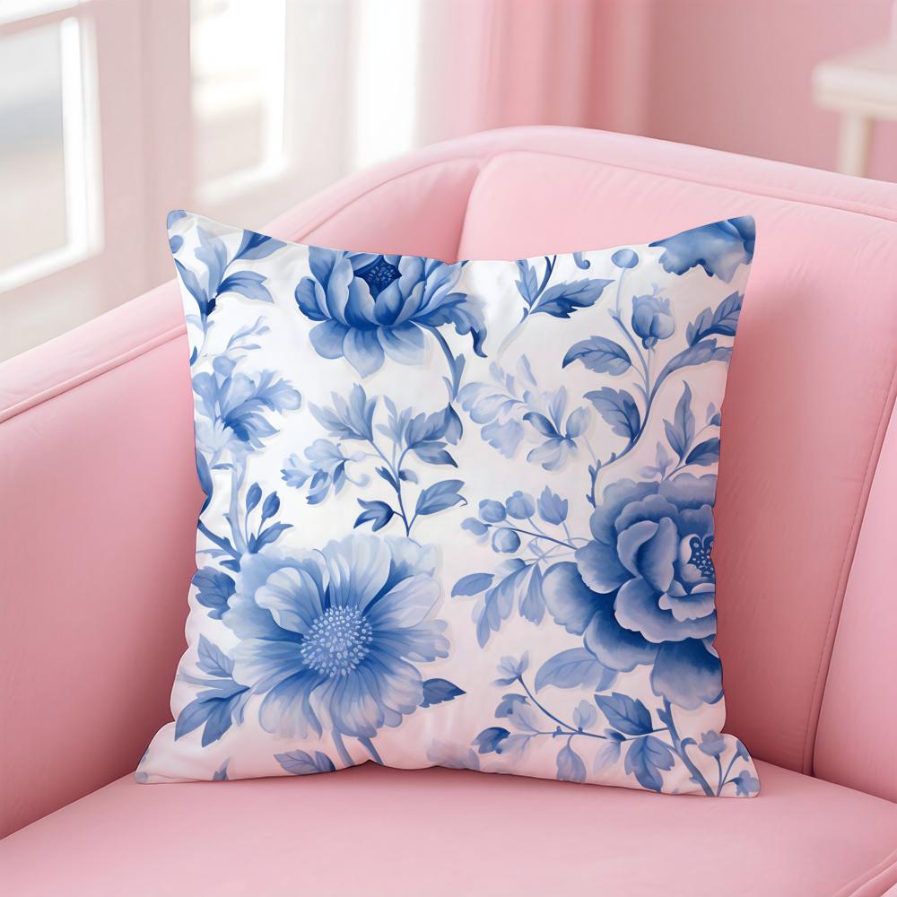 Oriental Classical Art Blue And White Porcelain Cushion Cover Pillowcase Short Plush Invisible Zipper Room Sofa Cushion Cover