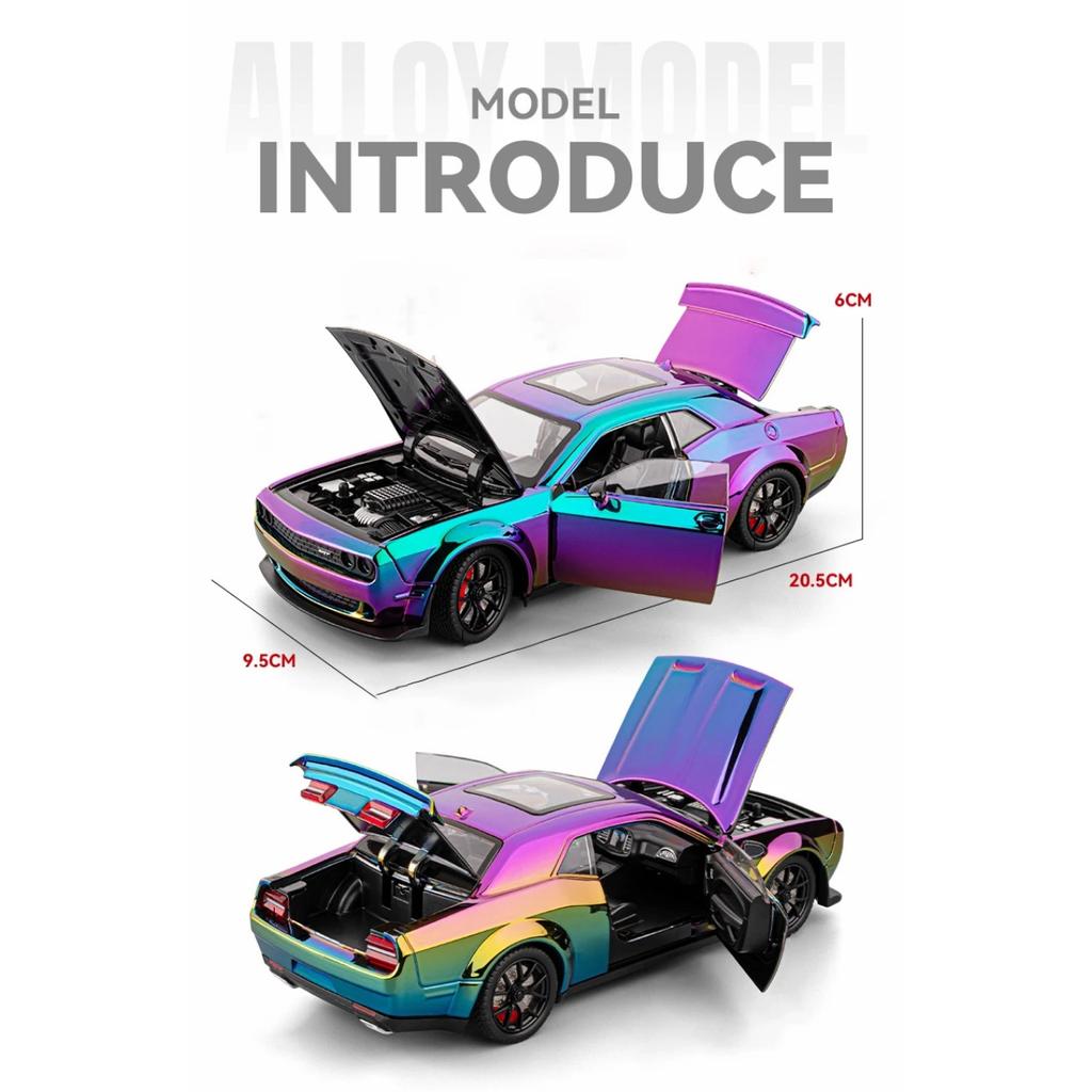 1/24 Dodge Challenger Hellcat SRT Electroplating Version Alloy Scale Car Model Diecast Metal Sound and Light Children Toy Car Vehicles