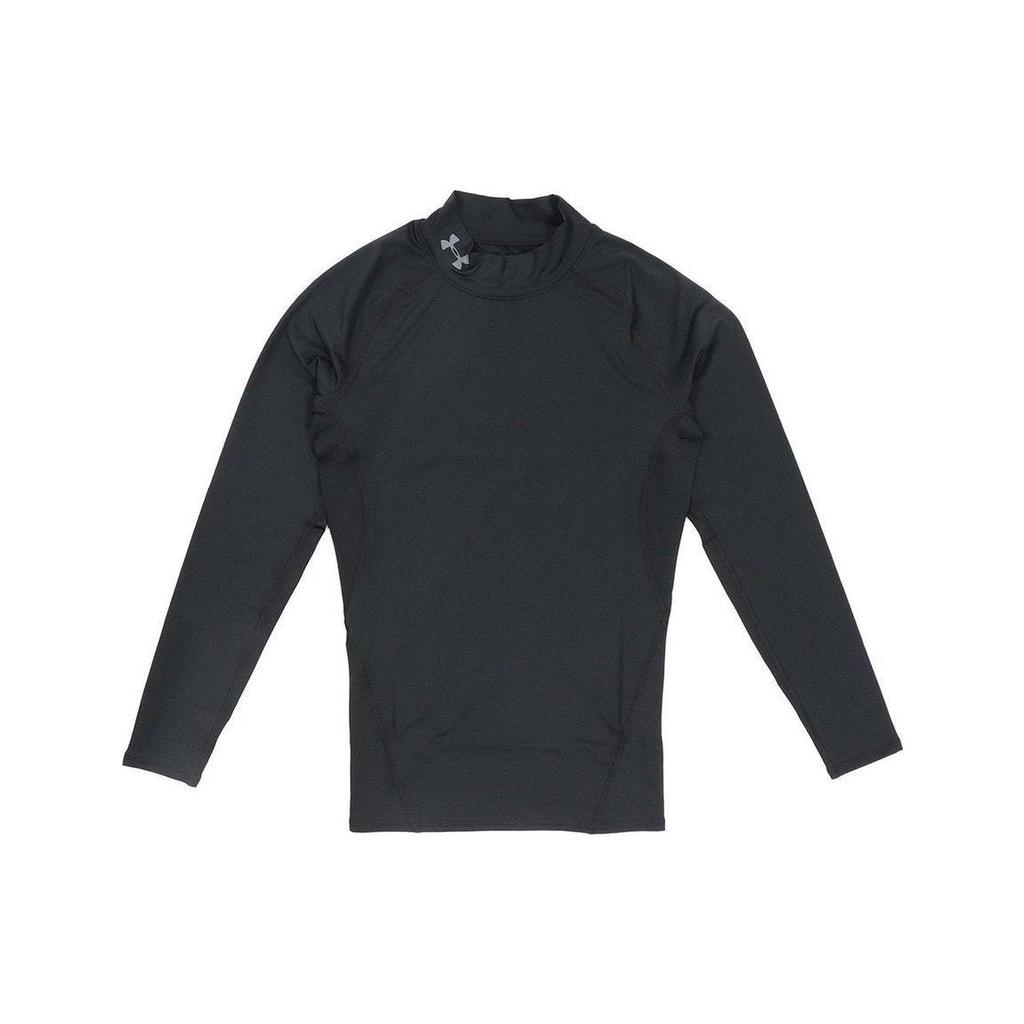 Under Armour Solid Color High Neck Quick Dry Long Sleeve Fitness Shirt Men tops Black 1358577-001