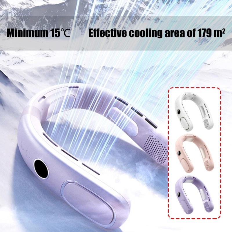 Semiconductor Hanging Necks Fan Bladeless Rechargeable Digital Display Fan Portable Cooling Gadget for Adults and Kids