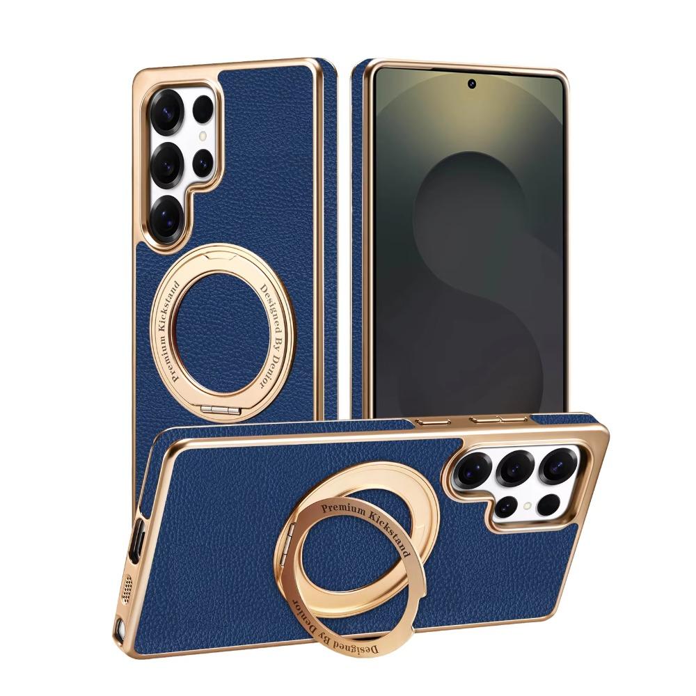 

Electroplated Gear Stronger Magnetic Bracket Imitation Leather Case For Samsung S26 Ultra S25 S24 Plus Anti-Fingerprint Cover Galaxy S24 Ultra синій