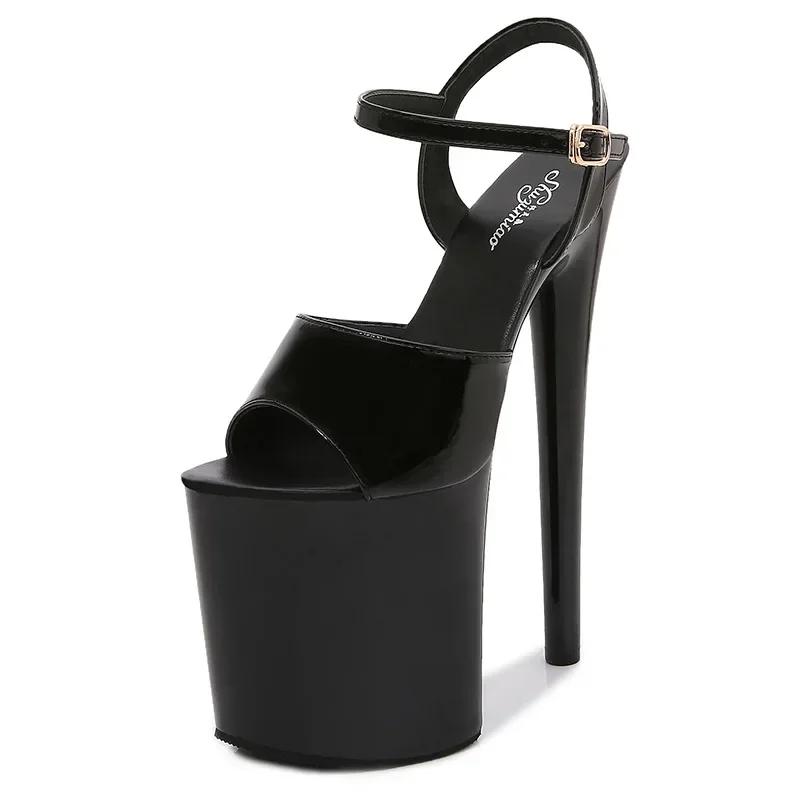 Fashion patent leather 20cm extra-high heels stilettos sexy waterproof platform, hate the sky and high sandals women designer sandals