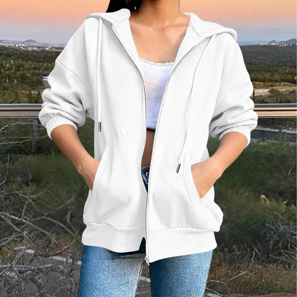 Women Hoodie Zip Up Sweatshirt Half Zipper Drawstring Hooded Jacket Kangaroo Pocket Casual Outerwear