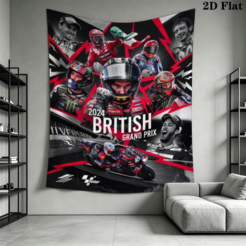 British Grand Prix MotoGP Racing Tapestry, Motorcycle Racer Wall Hanging, Wall Art Decor for Bedroom Living Room Fan Room