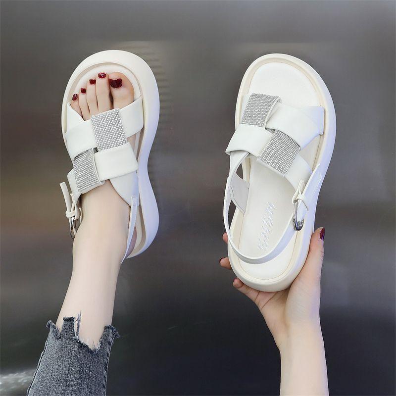 Sandały damskie na grubej platformie, damskie na płaskiej podeszwie, lato 2025 nowe, z odkrytymi palcami, podwyższające, eksplozja noszenia, buty rzymskie