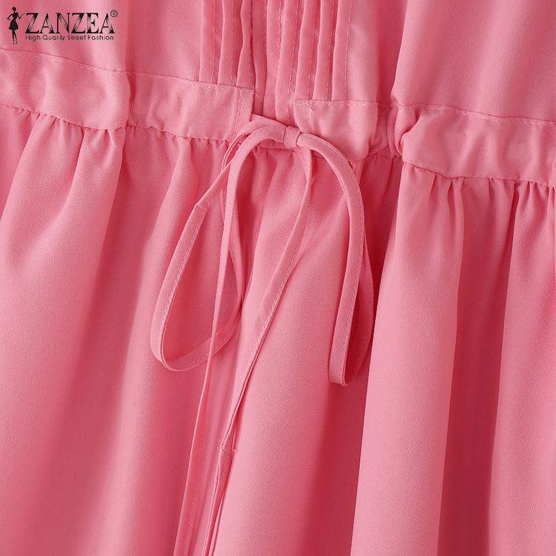 ZANZEA Women Casual Round Neck Solid Color Summer Short Sleeve Dress