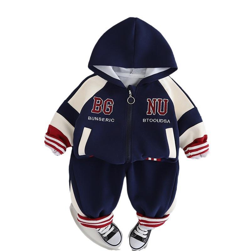 Baby Mädchen Jungen Designer Kleidung Frühling Gespleißt Buchstaben Langärmelig Kapuzenpullover Hosen Freizeitset