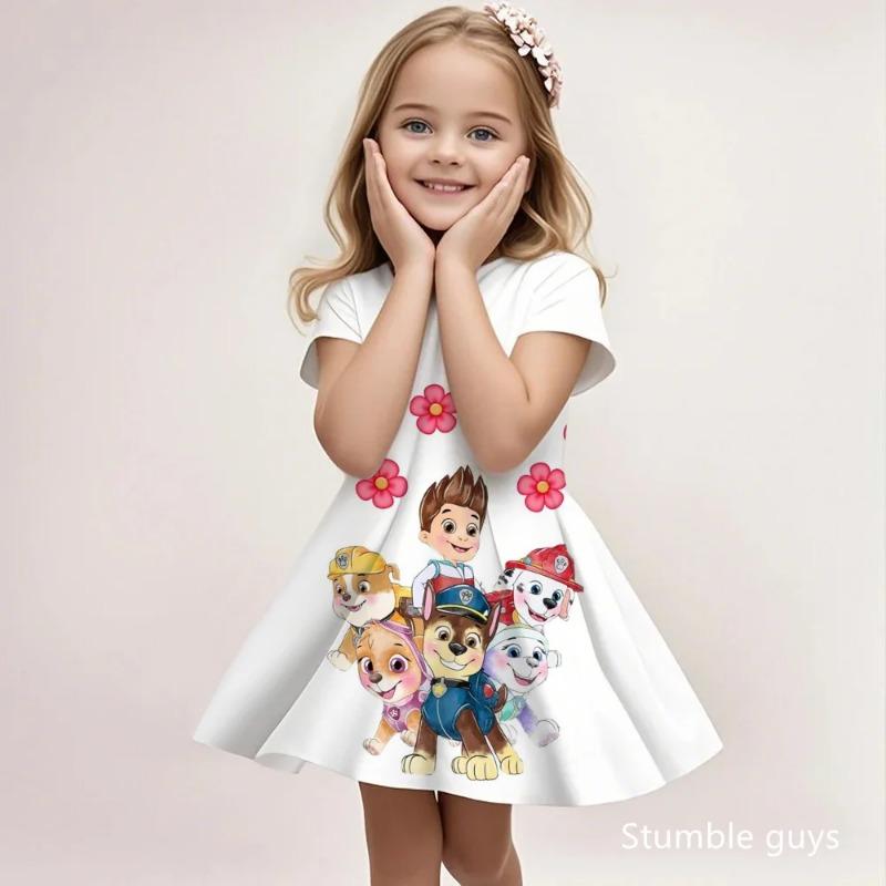 Summer Casual Kids Dress Paw Patrol Cute Cartoon Print Fashion Beach Dress Soft Breathable 110