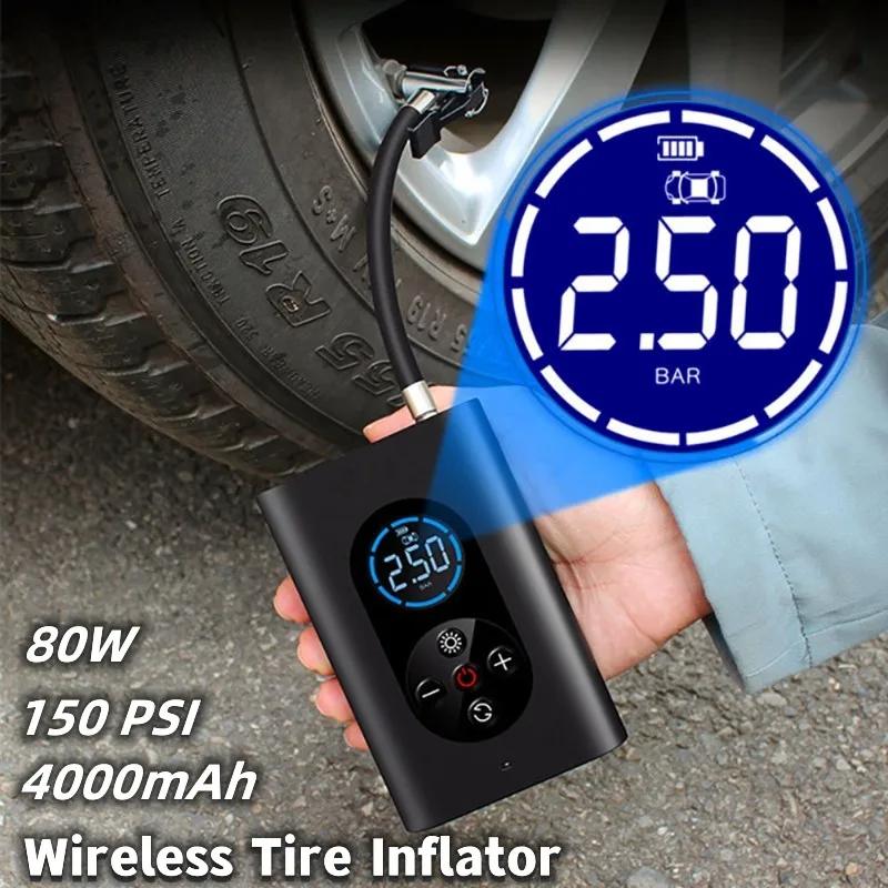 Cordless Tyre Inflator Portable Air Compressor M8 and Electric Bike Pump 4000mAh 150PSI LED Light for Car Motorcycle Ball Bike