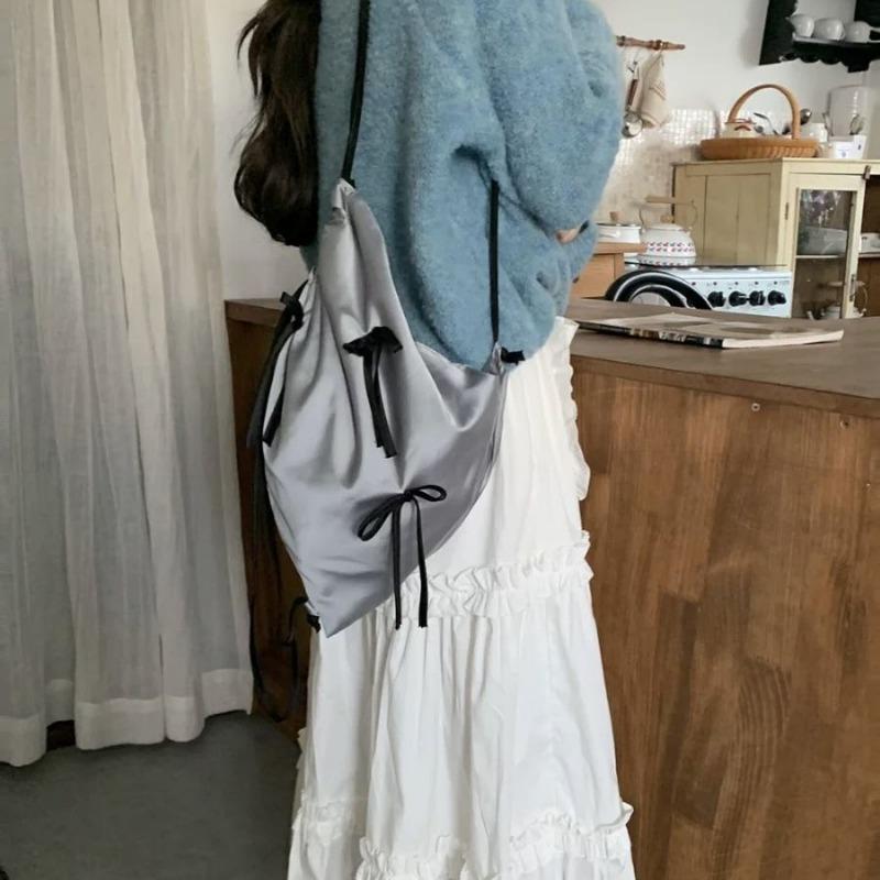 Bow-shaped Satin Drawstring Backpack A Cute Little Backpack