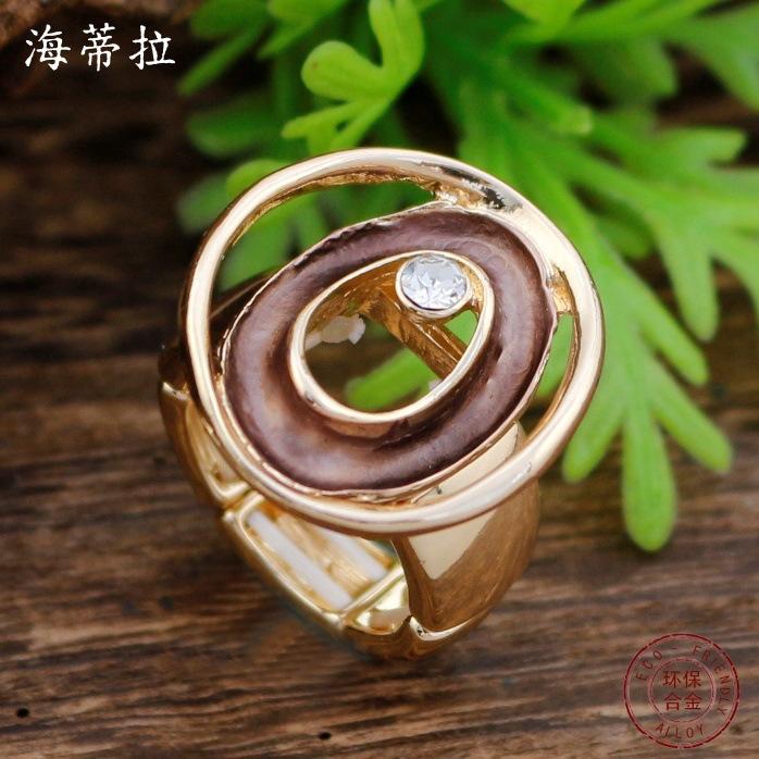 New Enamel Color Hollow Ring Elastic Ring Women's Simple High-end Diamond-set Oval Ring