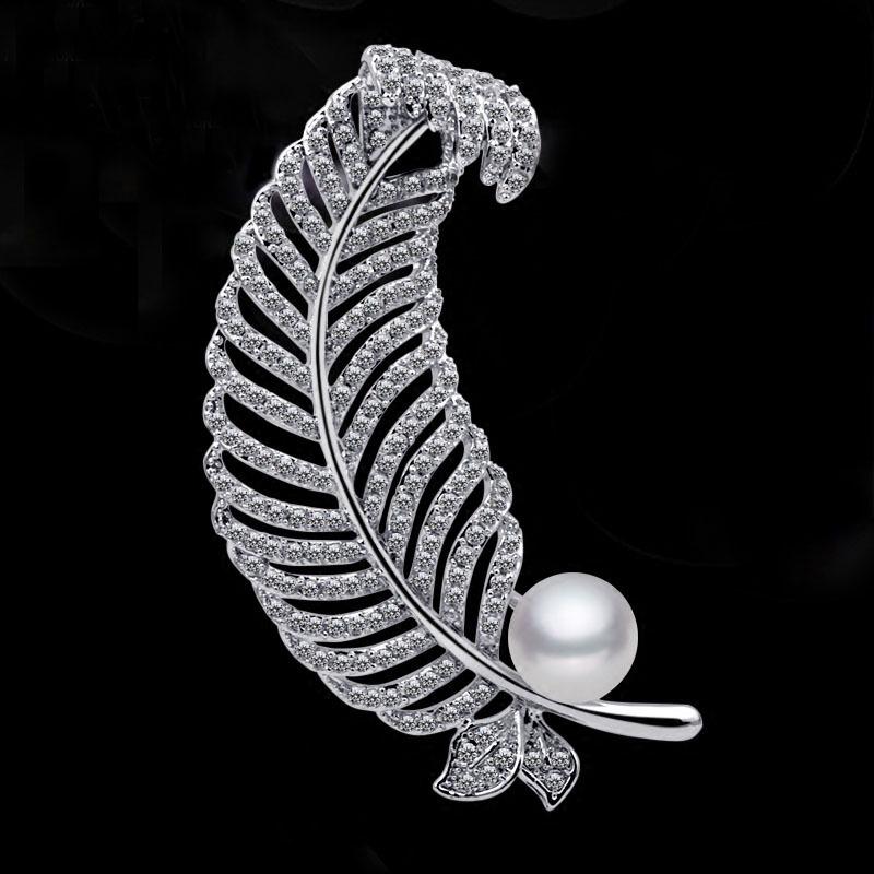 Exquisite Rhinestone Pearl Leaf Brooch - Fashionable Summer Accessory