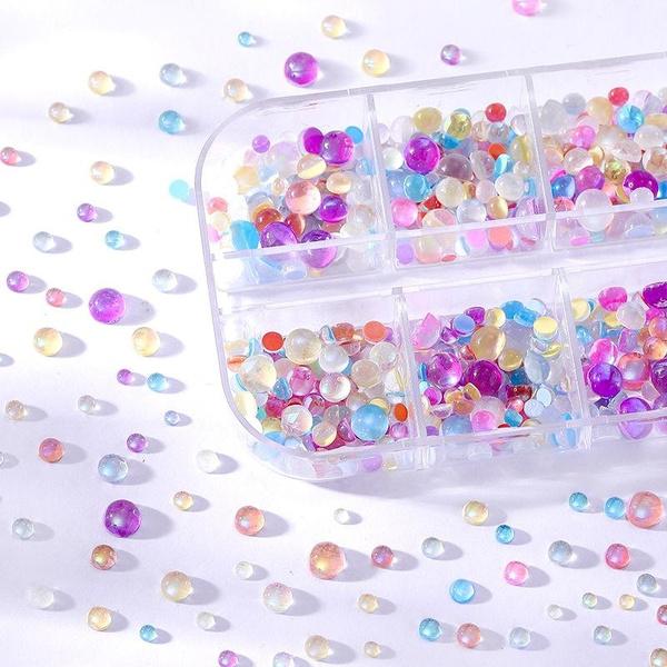 3D Aurora Bubble Nail Beads, Crystal Mermaid Bubble Beads for Nails, Flatback Crystal Nail Rhinestones Set ,Colored Half Round Beads Rhinestones