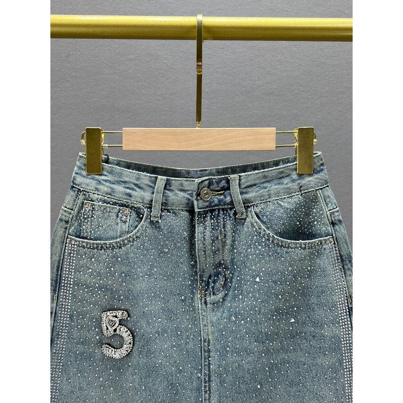 Heavy Industry Denim Skirt Loose-Fitting European A- Line Hot Drilling