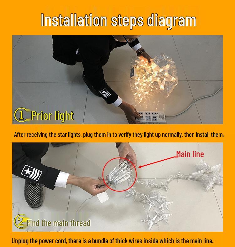 LED Star String Lights: 6 Large & 6 Small Stars for Christmas, Festival Decor, Five-Pointed Curtain Lights for Weddings & Events