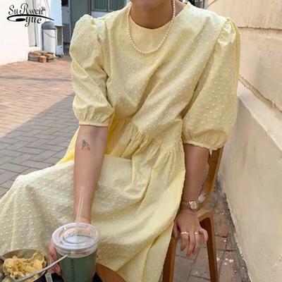 Frauen Lange Kleid Sommer Casual Oansatz Puff-Hülse Oversize Dots Elegante Weibliche Kleid Damen Lose Vestidos Femme