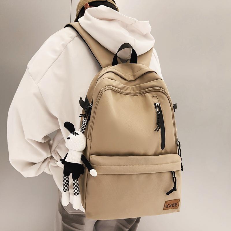 Male Solid Color Backpack Female Large Capacity Student Schoolbag