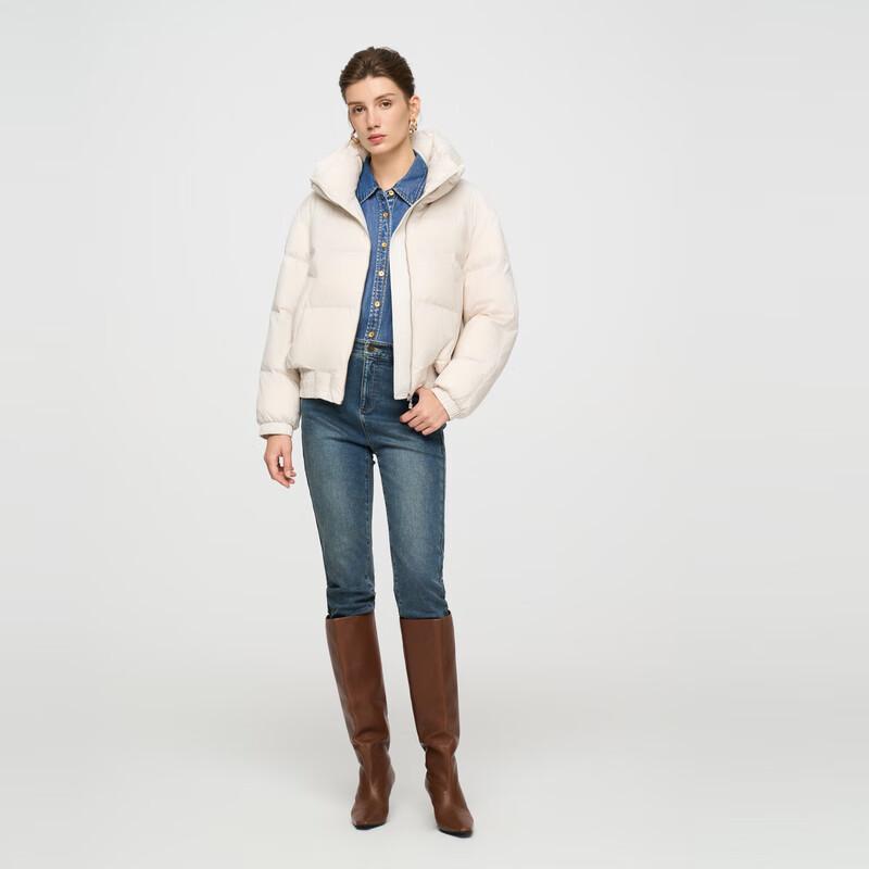 ELLASSAY Women's Elegant Stand-Collar Elastic Hem Down Jacket