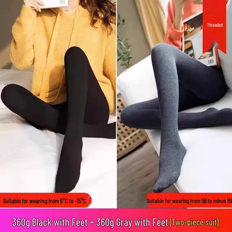 Fleece-Lined Base Layer Pants for Petite Women: Thick, Warm, Cotton, Foot-Covering Tights for Autumn and Winter, Stay in Place Comfort