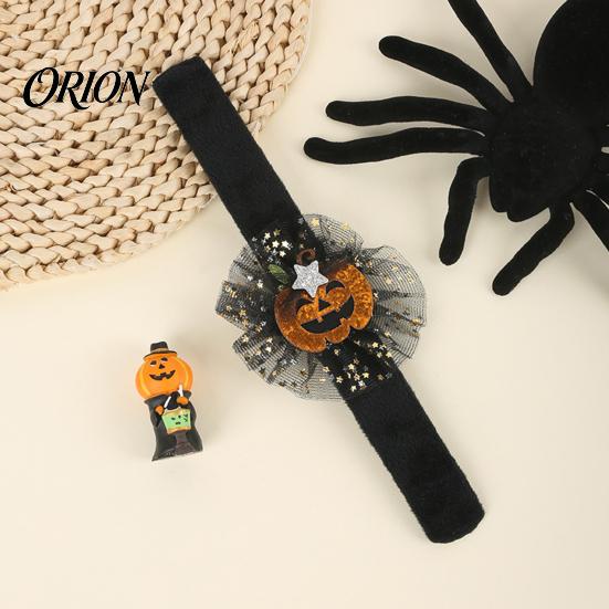 Comfortable Wearable Party Gear Stuffed Halloween Slap Bracelets for Kids, Plush Pumpkin Ghost Skull Cute Wrist Adjustable Resilient Steel Plate Band