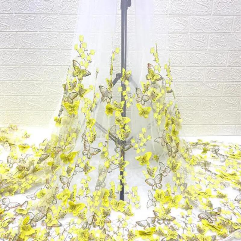 3D Butterfly Floral Embroidery Fabric Lace Mesh Voile Clothes Dress Material Suit DIY Fabric Sewing Craft Clothing Supplies