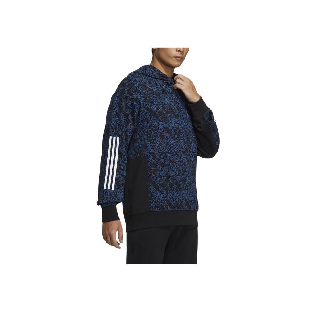 Adidas Full Print Sports Pullover Hoodie Men Hoodie Navy-Blue HE2914