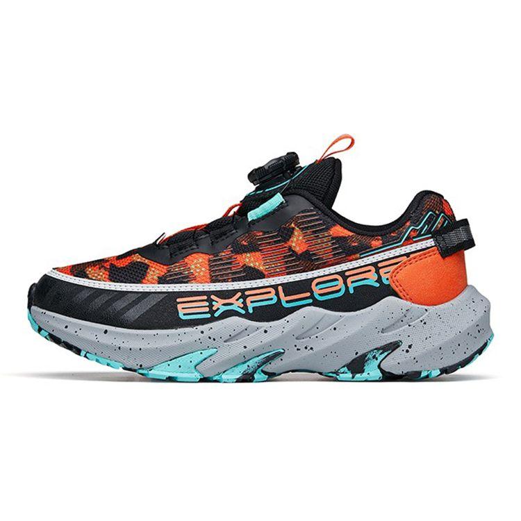 Anta Kids Velcro Thick Sole Casual Non-Slip Shock Absorbing Wear-Resistant Low-Top Running Shoes Kids Sneaker Black Orange 312215577-5