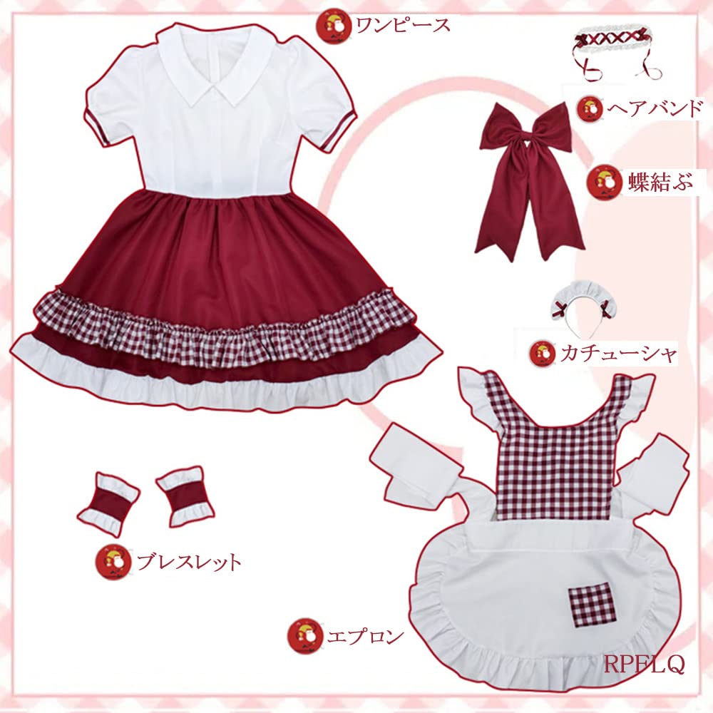 Plaid Maid Red and with Sexy and Cute Adult Dress with Socks [RPFLQ] Outfit, Black, Bow, Christmas, Cosplay, Halloween, Women's, Apron, Headband,