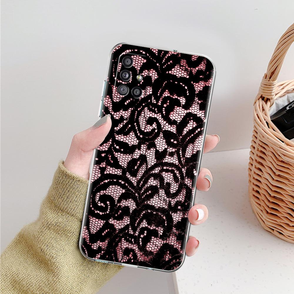 Phone Case For Samsung A15 A13 A35 A55 A51 A71 A41 A31 A21S A03S A05 A17 A23 A25 A33 A53 A73 5G A07 4G Clear Cover Lace Printed