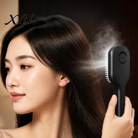 Hair Smoothing Spray Brush Electric Massage Brush, USB Rechargeable Misting Air Cushion Anti-static Anti-Frizz Detangler Steam Comb for Dry