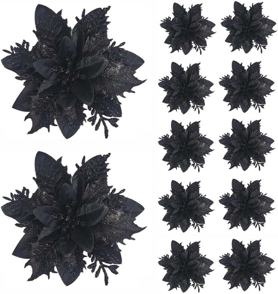 5/10Pcs 14.5cm Christmas Decoration Artifical Flower Ornaments Pink Red Gold Glitter Fake Flowers For Xmas Tree Home Decor