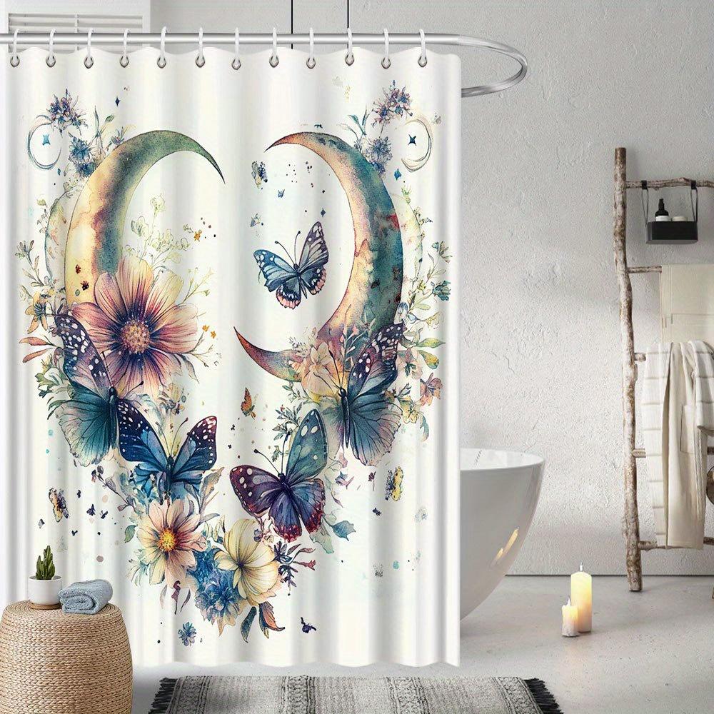 

Whimsical Floral & Butterfly Heart Shower Curtain, Fade-Resistant Pastel Design, Polyester, Perfect For Bathroom Decor W60H190(CM)-1 Pcs