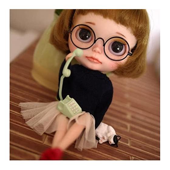 [Cat Hand] Blythe Doll 1/3 Doll Blythe Stuffed Toy Retro Round Glasses Selectable Doll Glasses Push-up Stuffing (Black)