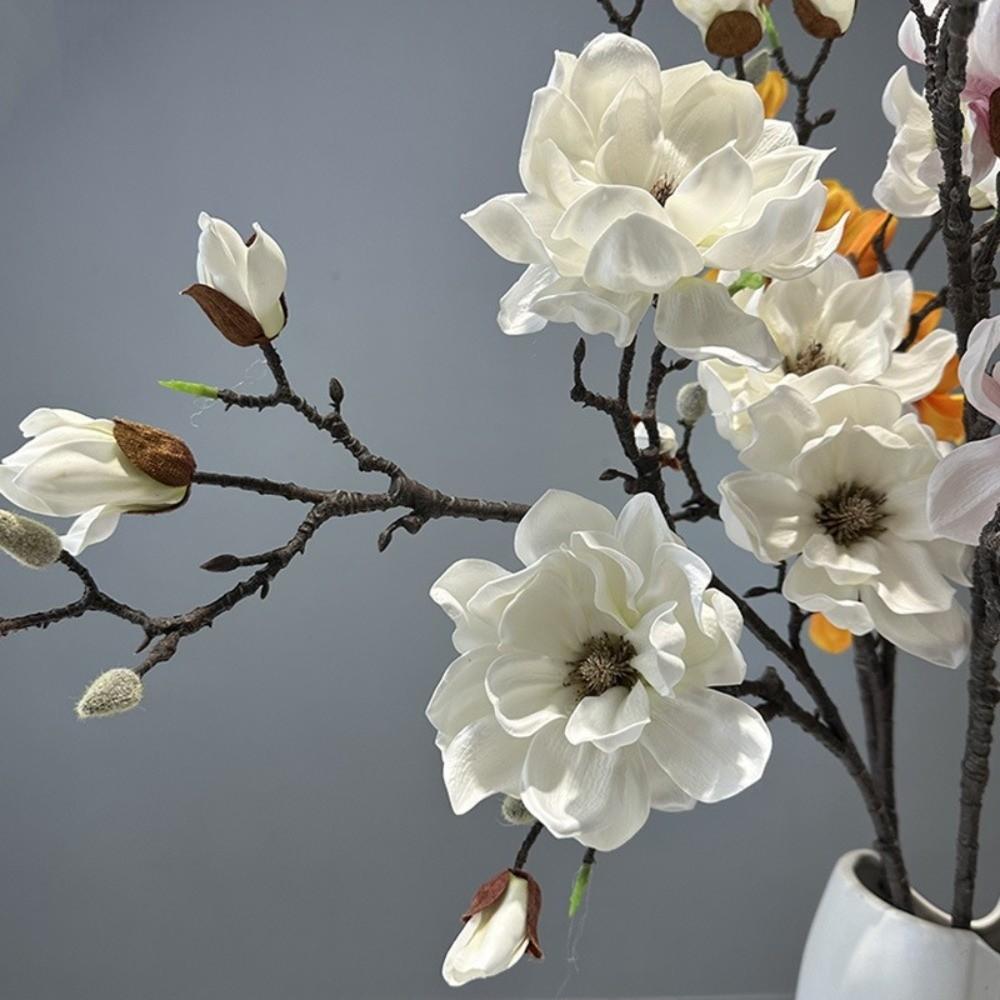 Handmade Simulation Big Magnolia Real Touch Fake Flower Artificial Magnolia Branch  Teacher's Day