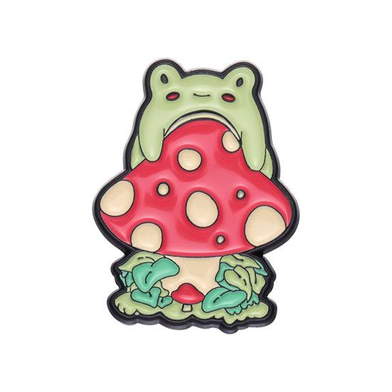 Brooch Pin Frog Mushroom Design Lapel Pin Enamel Glaze Bright Color C