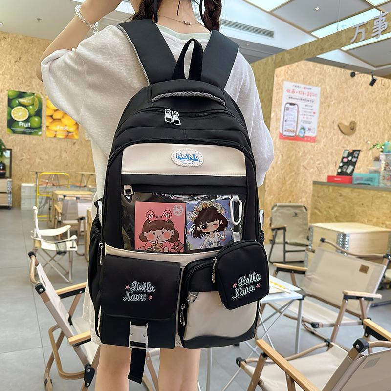 Studenten Farbblock Schultasche Mädchen Rucksack mit großer Kapazität mit Geldbörse