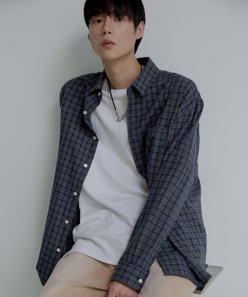 NODU Vintage Loose Fit Multi-Check Shirt [Navy]