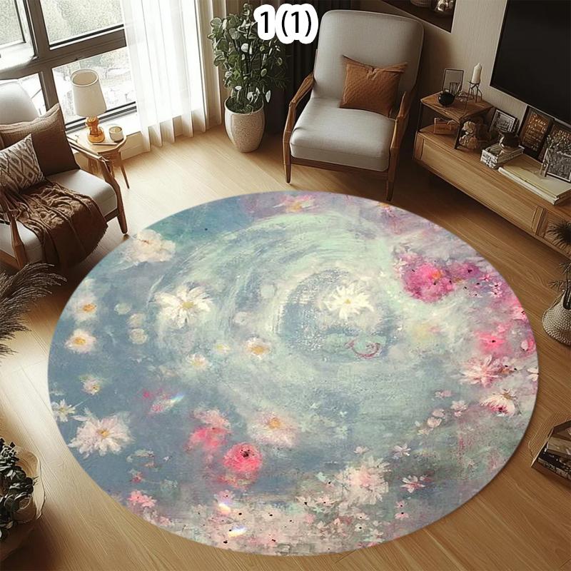 Monet Inspired Round Starry Sky Area Rug Oil Painting Print Soft Non-Slip Carpet for Kids Bedroom Playroom Nordic Minimalist